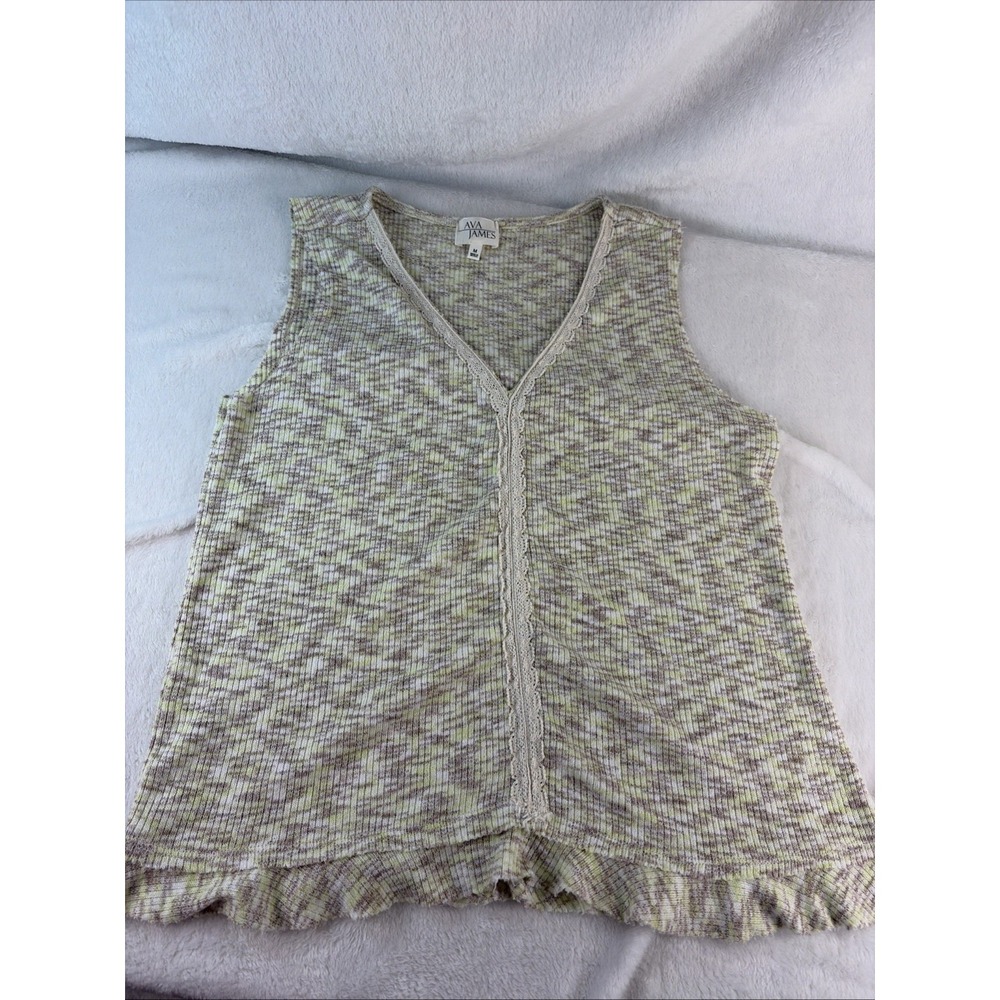 Ava James Variegated Knit Sweater Vest Sleeveless Top Lace Trim Med Soft Girl